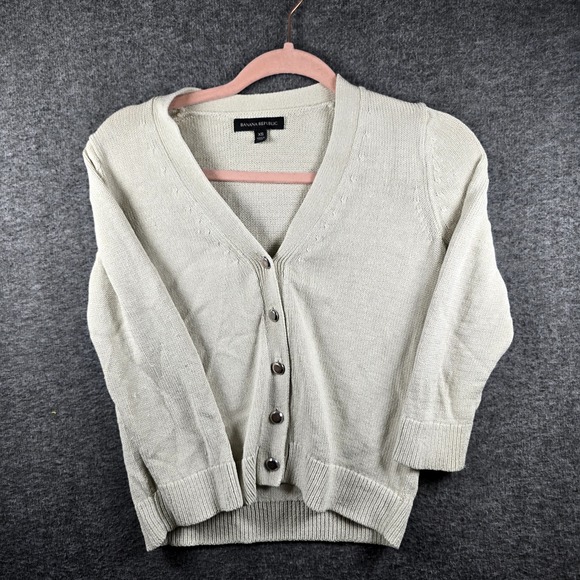 Banana Republic Sweaters - Banana Republic Women XS Cream Cardigan Silver‎ Metal Button Down Mid Sleeve